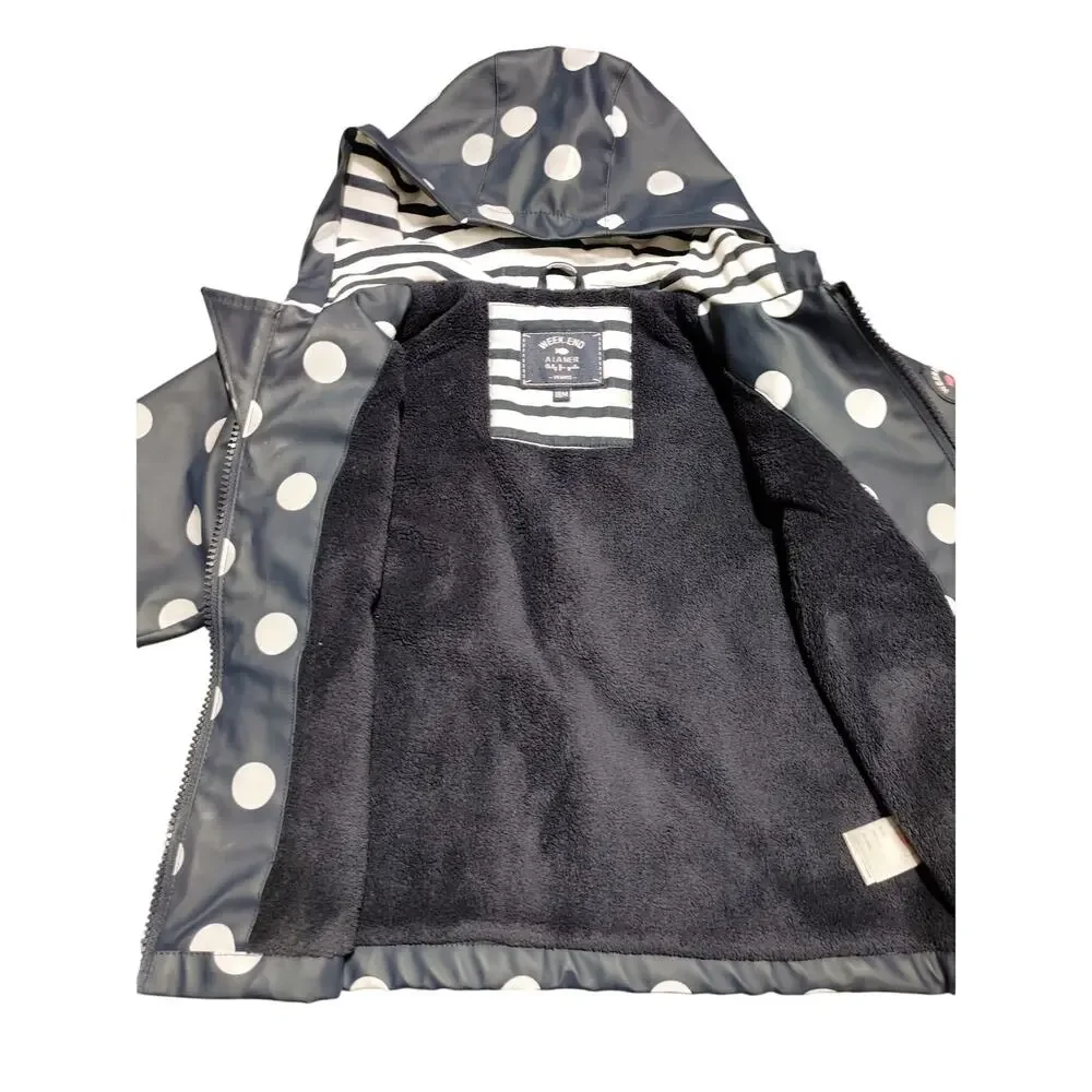Weekend A La Mer Kids Dotted Rain Coat Full Zip Polka Dot Navy White Size 18M